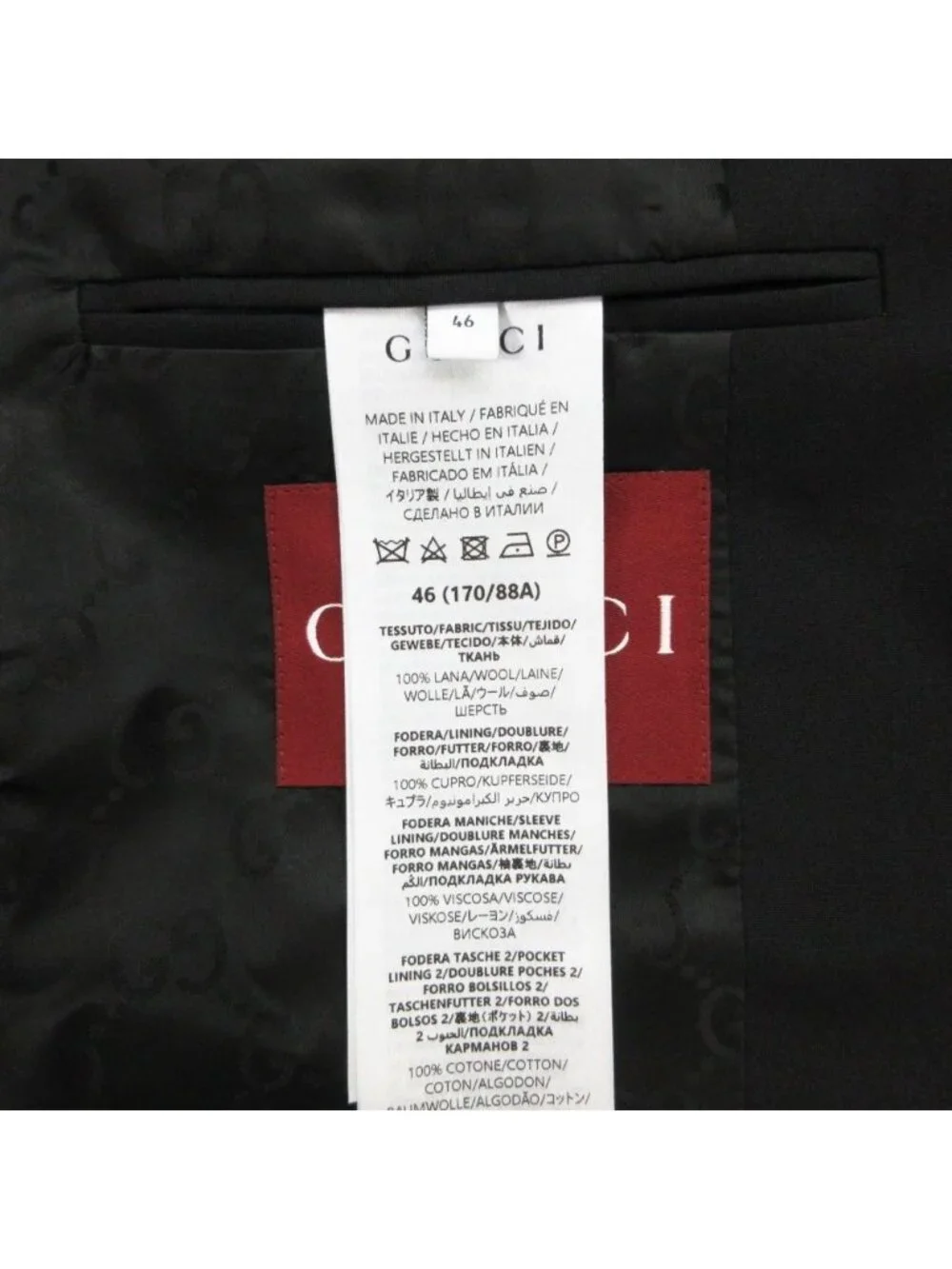 Gucci Suit GG Pattern Lining Set Single Real Face No Tuck Pants Black